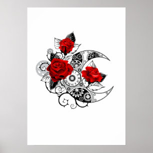 Mechanischer Halbmond mit Rote Rosen Poster