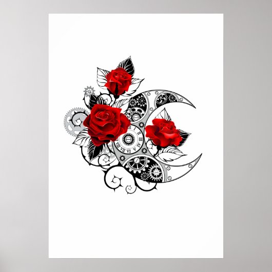 Mechanischer Halbmond mit Rote Rosen Poster (Vorne)