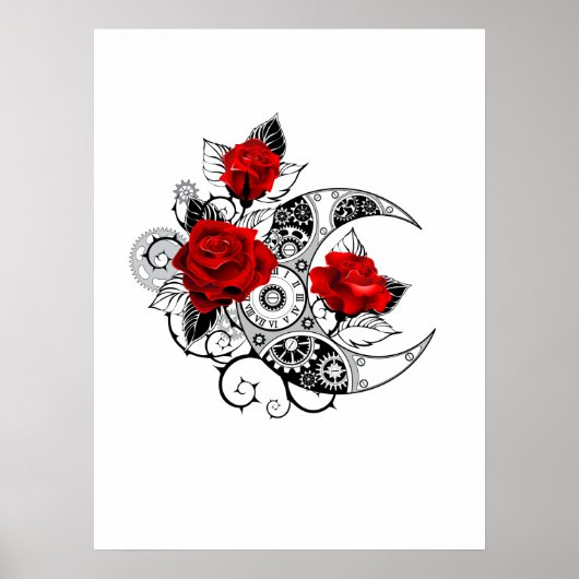 Mechanischer Halbmond mit Rote Rosen Poster (Vorne)