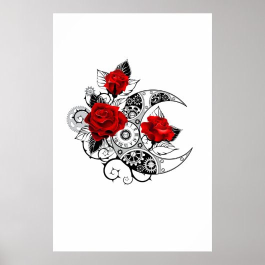 Mechanischer Halbmond mit Rote Rosen Poster (Vorne)