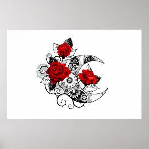 Mechanischer Halbmond mit Rote Rosen Poster