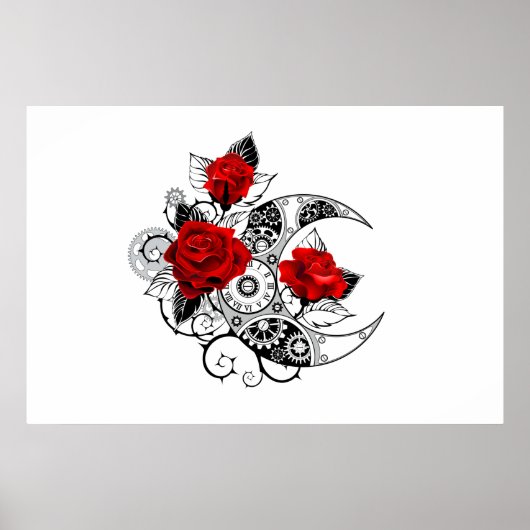 Mechanischer Halbmond mit Rote Rosen Poster (Vorne)