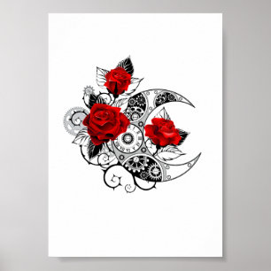 Mechanischer Halbmond mit Rote Rosen Poster