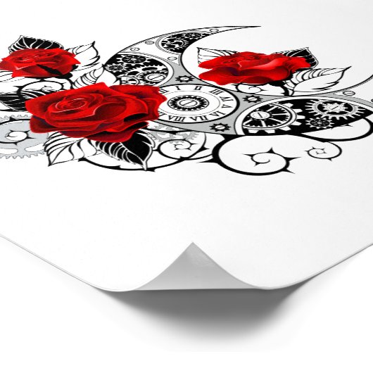 Mechanischer Halbmond mit Rote Rosen Poster (Ecke)