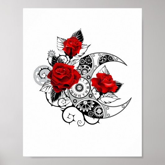 Mechanischer Halbmond mit Rote Rosen Poster (Vorne)