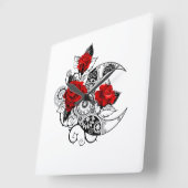 Mechanischer Halbmond mit Rote Rosen Quadratische Wanduhr (Winkel)