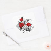 Mechanischer Halbmond mit Rote Rosen Quadratischer Aufkleber (Umschlag)