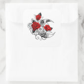 Mechanischer Halbmond mit Rote Rosen Quadratischer Aufkleber (Tasche)