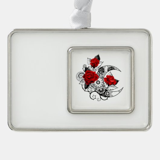 Mechanischer Halbmond mit Rote Rosen Rahmen-Ornament Silber (Vorderseite)