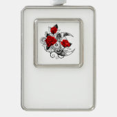 Mechanischer Halbmond mit Rote Rosen Rahmen-Ornament Silber (Vorderseite)