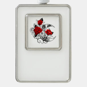 Mechanischer Halbmond mit Rote Rosen Rahmen-Ornament Silber