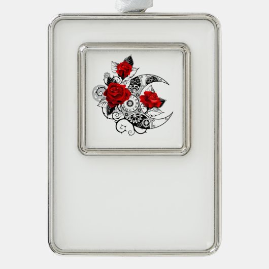 Mechanischer Halbmond mit Rote Rosen Rahmen-Ornament Silber (Vorderseite)