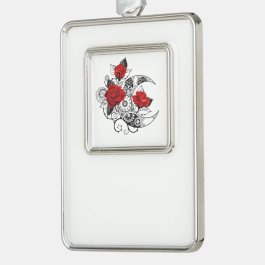 Mechanischer Halbmond mit Rote Rosen Rahmen-Ornament Silber (Links)