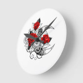 Mechanischer Halbmond mit Rote Rosen Runde Wanduhr (Winkel)
