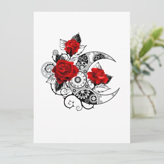 Mechanischer Halbmond mit Rote Rosen Save The Date (Stehend Vorderseite)