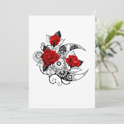 Mechanischer Halbmond mit Rote Rosen Save The Date (Stehend Vorderseite)