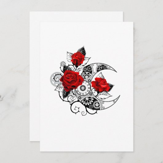 Mechanischer Halbmond mit Rote Rosen Save The Date (Vorne/Hinten)