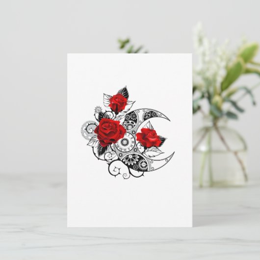Mechanischer Halbmond mit Rote Rosen Save The Date (Stehend Vorderseite)