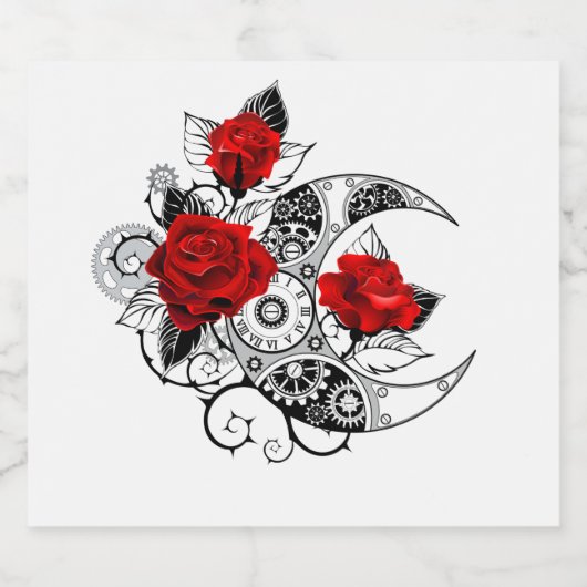 Mechanischer Halbmond mit Rote Rosen Schaumweinetikett (Einzelnes Label)