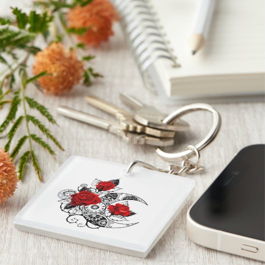 Mechanischer Halbmond mit Rote Rosen Schlüsselanhänger (Vorderseite rechts)