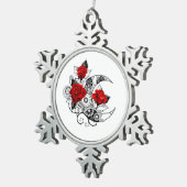 Mechanischer Halbmond mit Rote Rosen Schneeflocken Zinn-Ornament (Rechts)