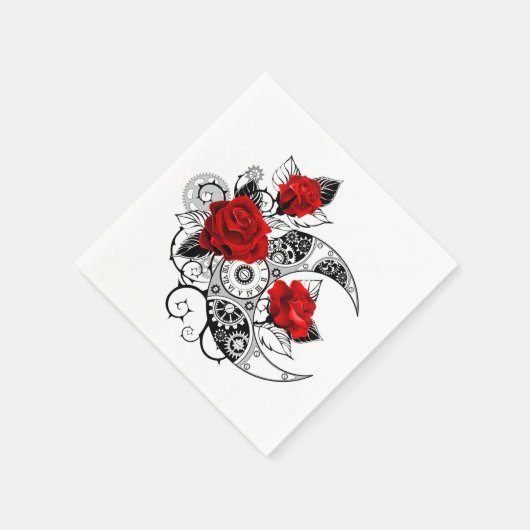 Mechanischer Halbmond mit Rote Rosen Serviette (Ecke)