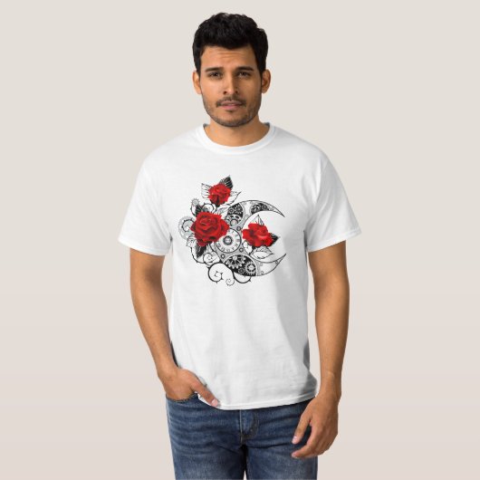 Mechanischer Halbmond mit Rote Rosen T-Shirt (Vorne ganz)