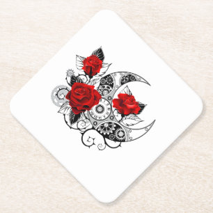 Mechanischer Halbmond mit Rote Rosen Untersetzer