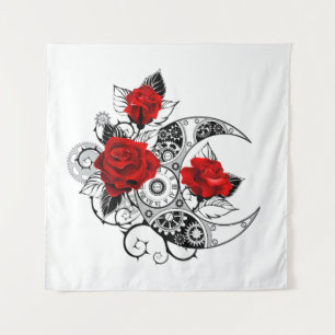 Mechanischer Halbmond mit Rote Rosen Wandteppich