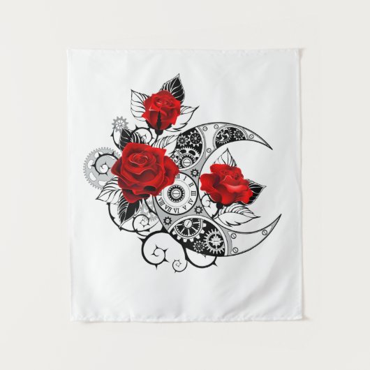Mechanischer Halbmond mit Rote Rosen Wandteppich (Vorderseite)