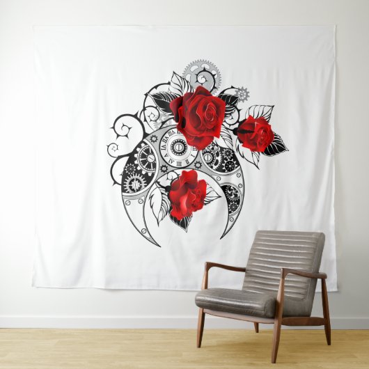 Mechanischer Halbmond mit Rote Rosen Wandteppich (Beispiel (Horizontal))