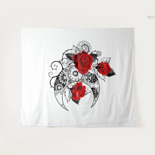 Mechanischer Halbmond mit Rote Rosen Wandteppich (Vorderseite (Horizontal))