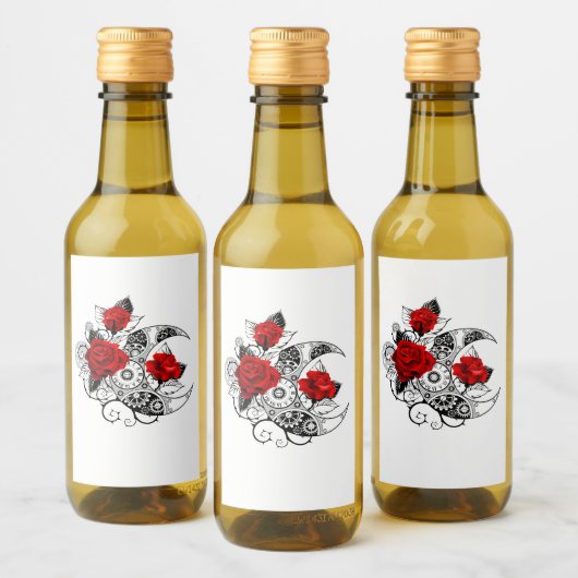 Mechanischer Halbmond mit Rote Rosen Weinetikett (Flaschen)