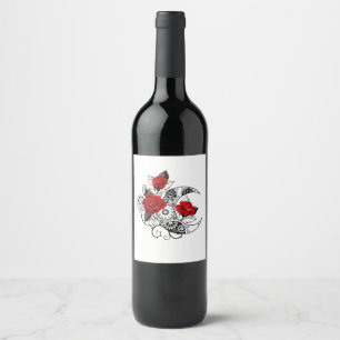 Mechanischer Halbmond mit Rote Rosen Weinetikett