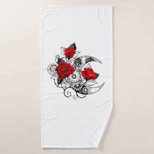 Mechanischer Halbmond mit roten Rosen Badehandtuch