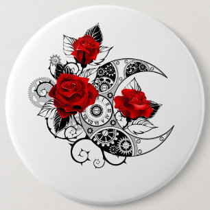 Mechanischer Halbmond mit roten Rosen Button