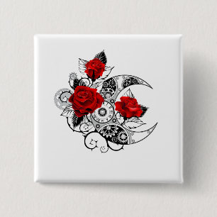 Mechanischer Halbmond mit roten Rosen Button
