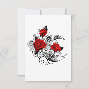 Mechanischer Halbmond mit roten Rosen Dankeskarte