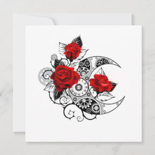 Mechanischer Halbmond mit roten Rosen Dankeskarte