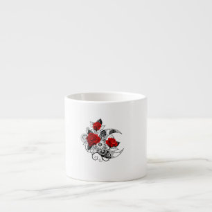 Mechanischer Halbmond mit roten Rosen Espressotasse