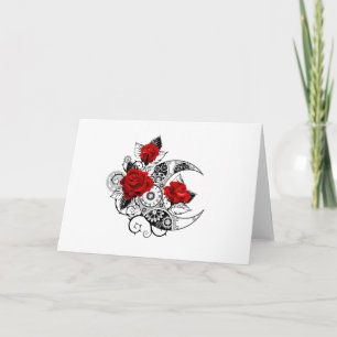 Mechanischer Halbmond mit roten Rosen Feiertagskarte