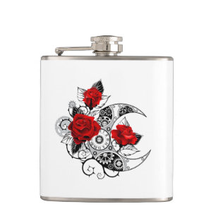 Mechanischer Halbmond mit roten Rosen Flachmann