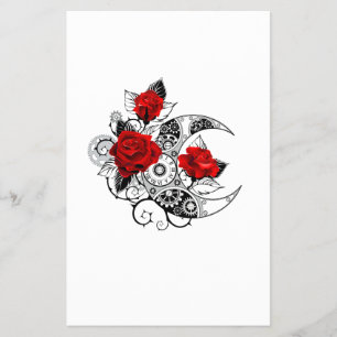 Mechanischer Halbmond mit roten Rosen Flyer