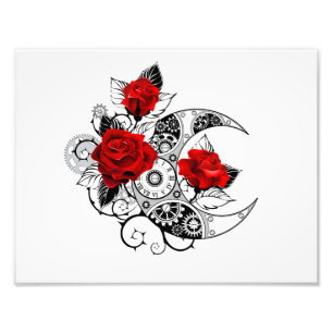 Mechanischer Halbmond mit roten Rosen Fotodruck