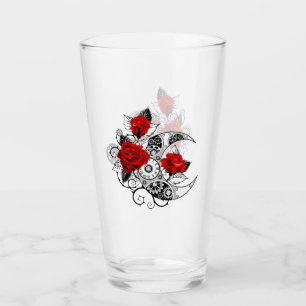 Mechanischer Halbmond mit roten Rosen Glas