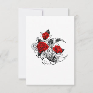 Mechanischer Halbmond mit roten Rosen Karte