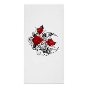 Mechanischer Halbmond mit roten Rosen Poster
