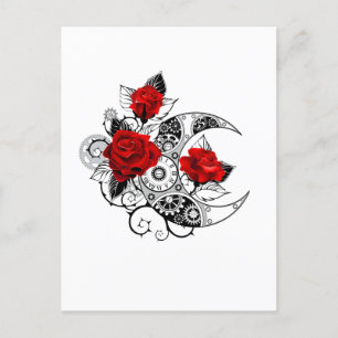 Mechanischer Halbmond mit roten Rosen Postkarte