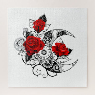 Mechanischer Halbmond mit roten Rosen Puzzle