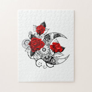 Mechanischer Halbmond mit roten Rosen Puzzle